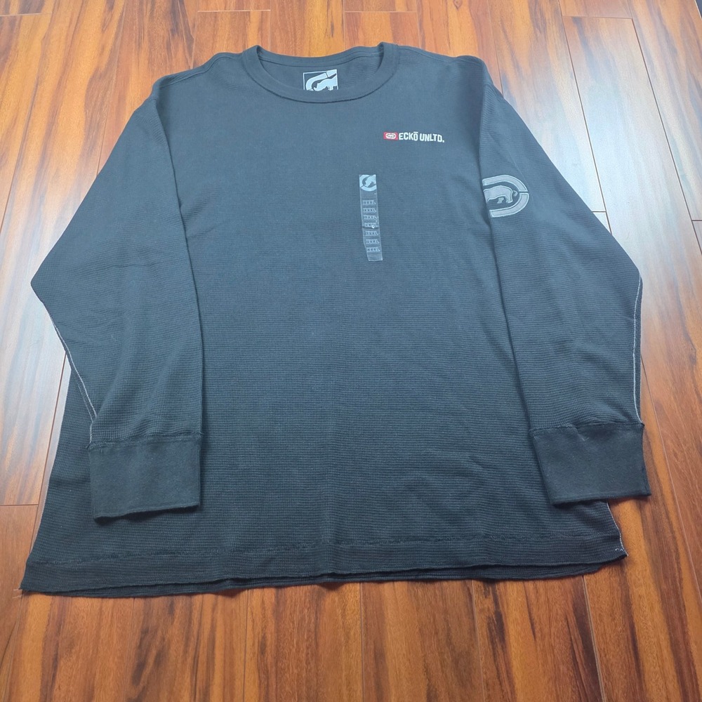 Ecko Unltd Mens 3XL Basic Thermal Long Sleeve Shirt Black Waffle Knit NWT NEW